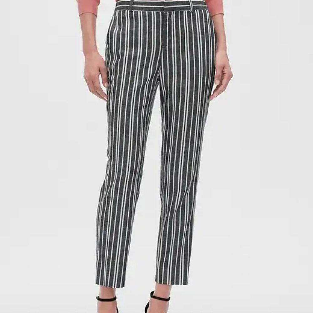 Avery Striped Linen Blend Tailored Ankle Pant